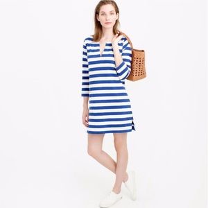 J. Crew 100% Cotton Royal Blue & Ivory Striped Split Neck Tunic Dress